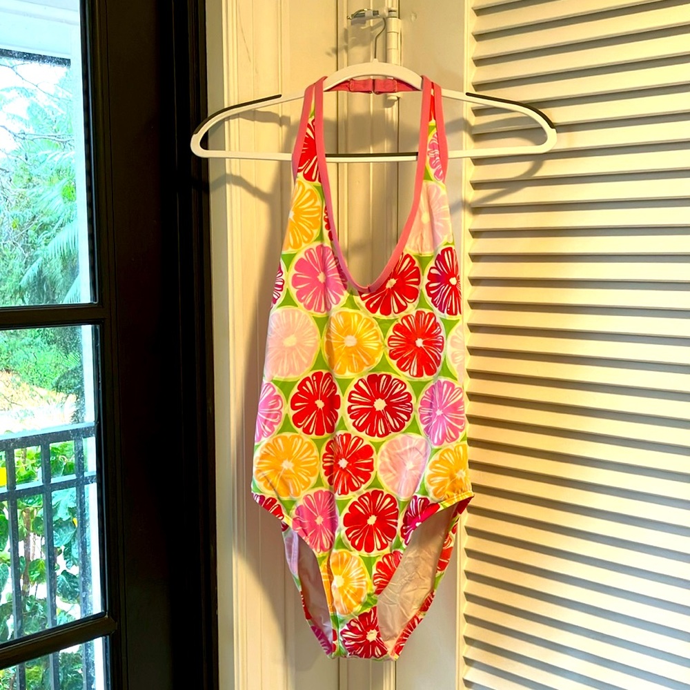 Lilly Pulitzer one piece halter style swimsuit.